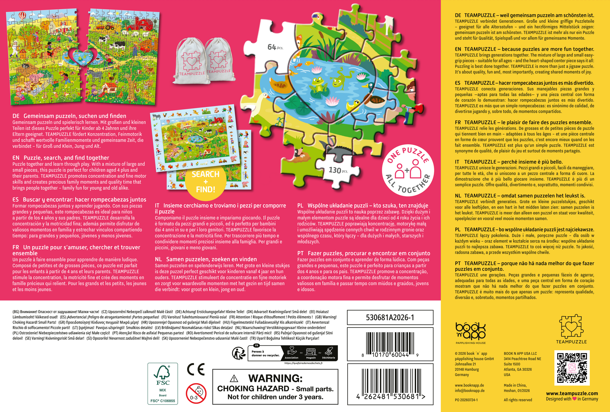Rückseite des Puzzlekartons mit Beschreibungen, Sicherheitshinweisen und weiteren Informationen