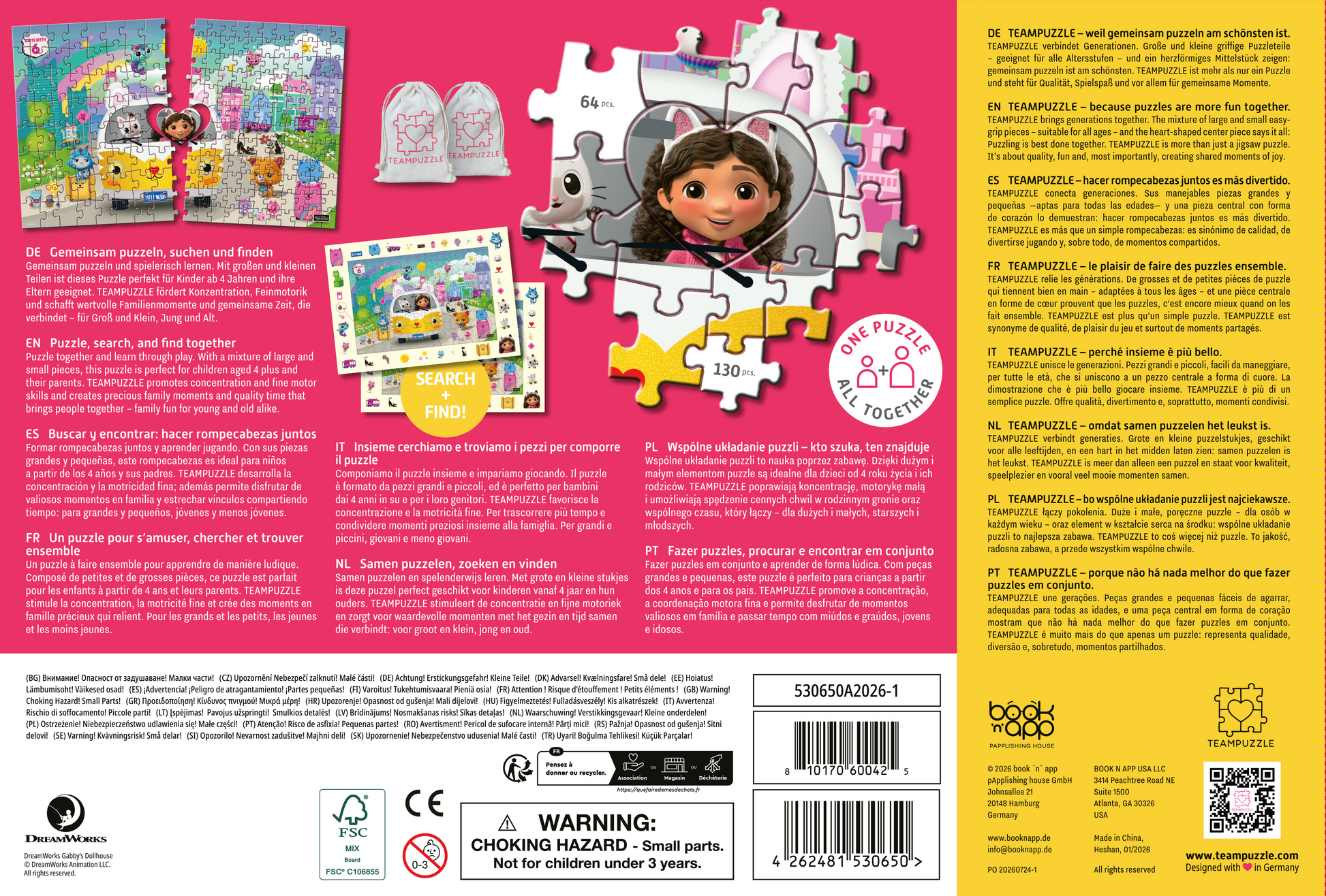 Rückseite des Puzzlekartons mit Beschreibungen, Sicherheitshinweisen und weiteren Informationen