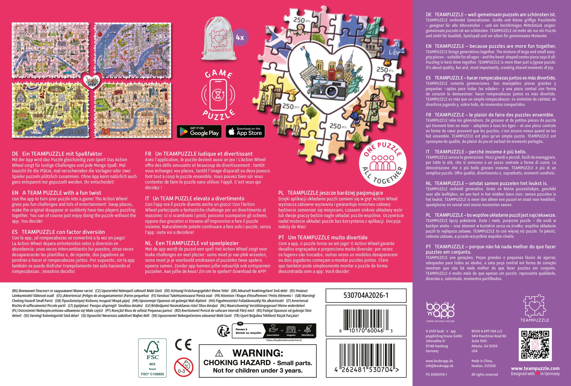 Rückseite des Puzzlekartons mit Beschreibungen, Sicherheitshinweisen und weiteren Informationen