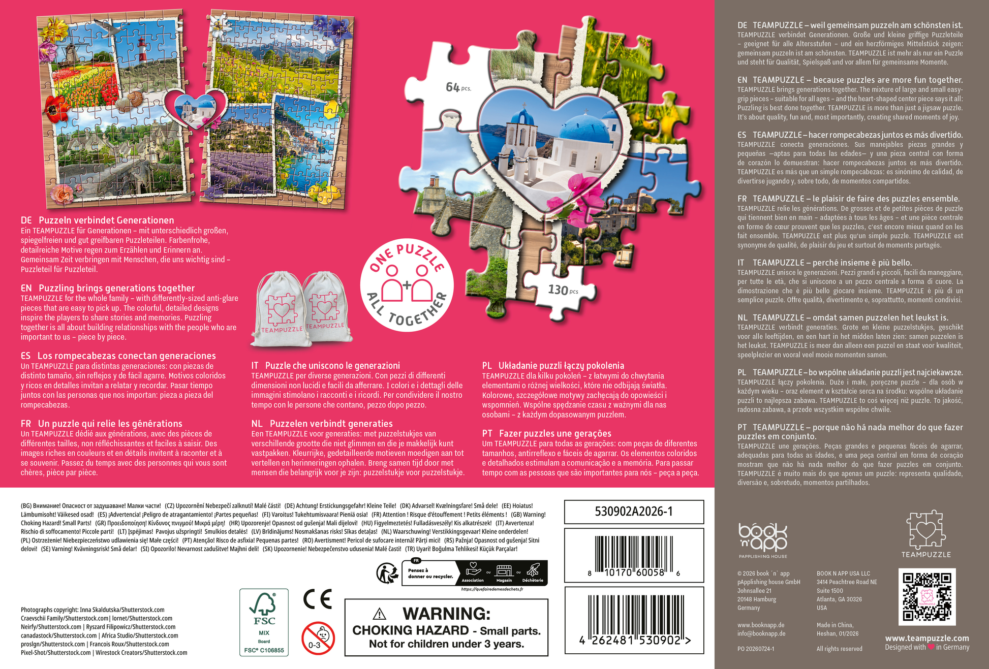 Rückseite des Puzzlekartons mit Beschreibungen, Sicherheitshinweisen und weiteren Informationen